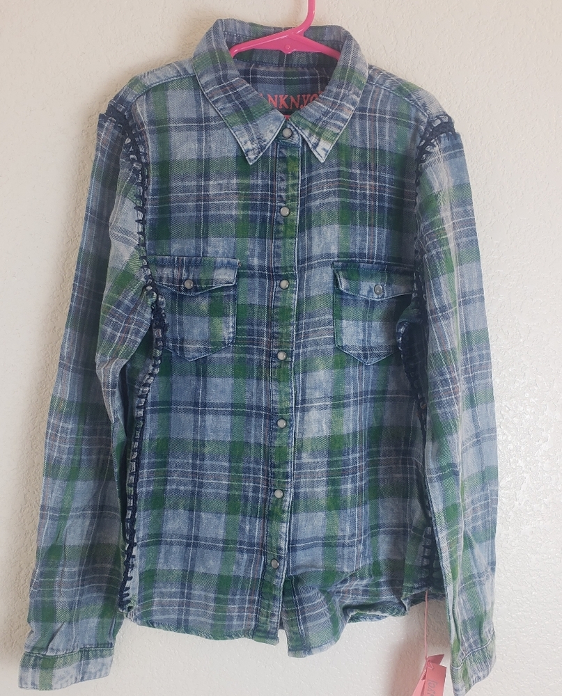 Blank NYC girls plaid button down shirt